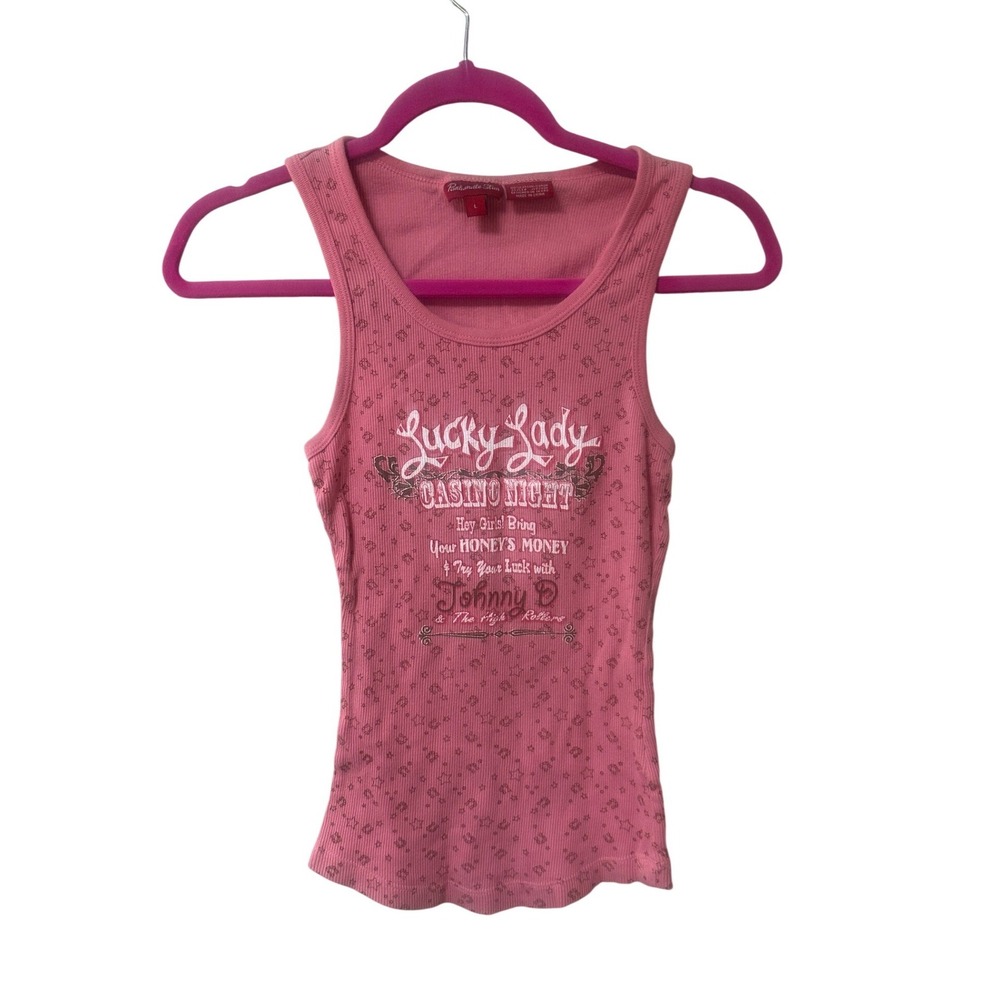 Panhandle Slim Pink Ribbed Tank Top Star Horseshoe Glitter Print J7T2330 Large